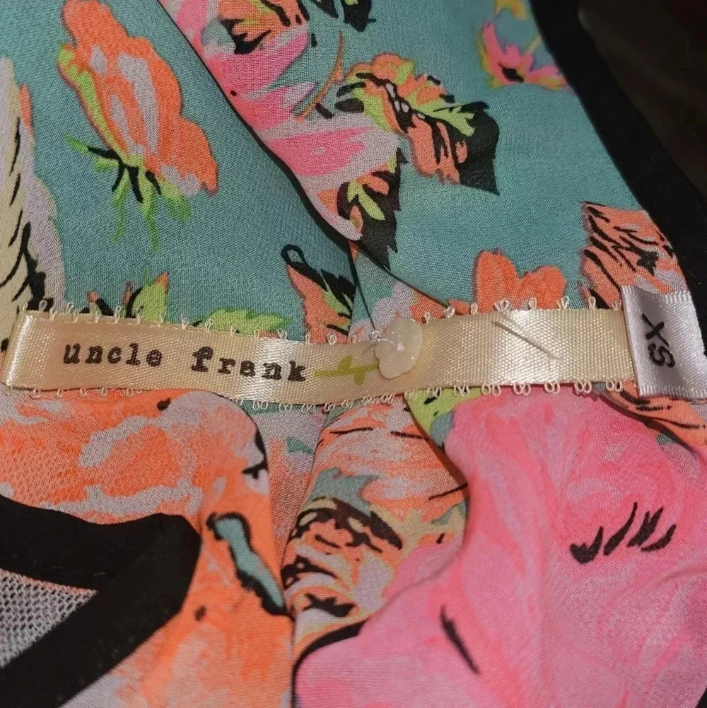 Uncle Frank Neon Floral Whimsygoth Mesh Embroidered Overlay Flirty Mini Dress XS - Picture 14 of 15